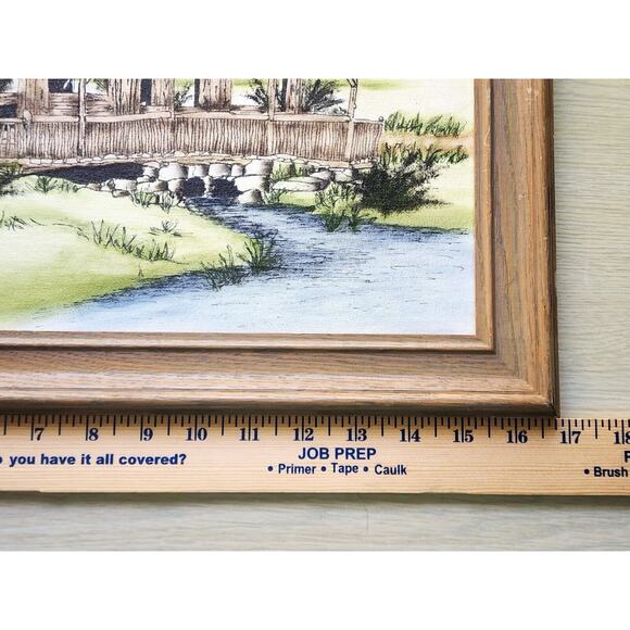 PICTURE ART-Black Ink and Oil [rouging]-Handmade-Covered Bridge-14"x16" Framed - Picture 8 of 9